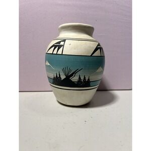 Vintage Native American Navajo Vase Art Pottery Signed Tim‎ Wallace
